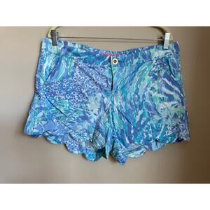 Lilly Pulitzer Cotton Periwinkle Print Scallop Hem Shorts Size 12